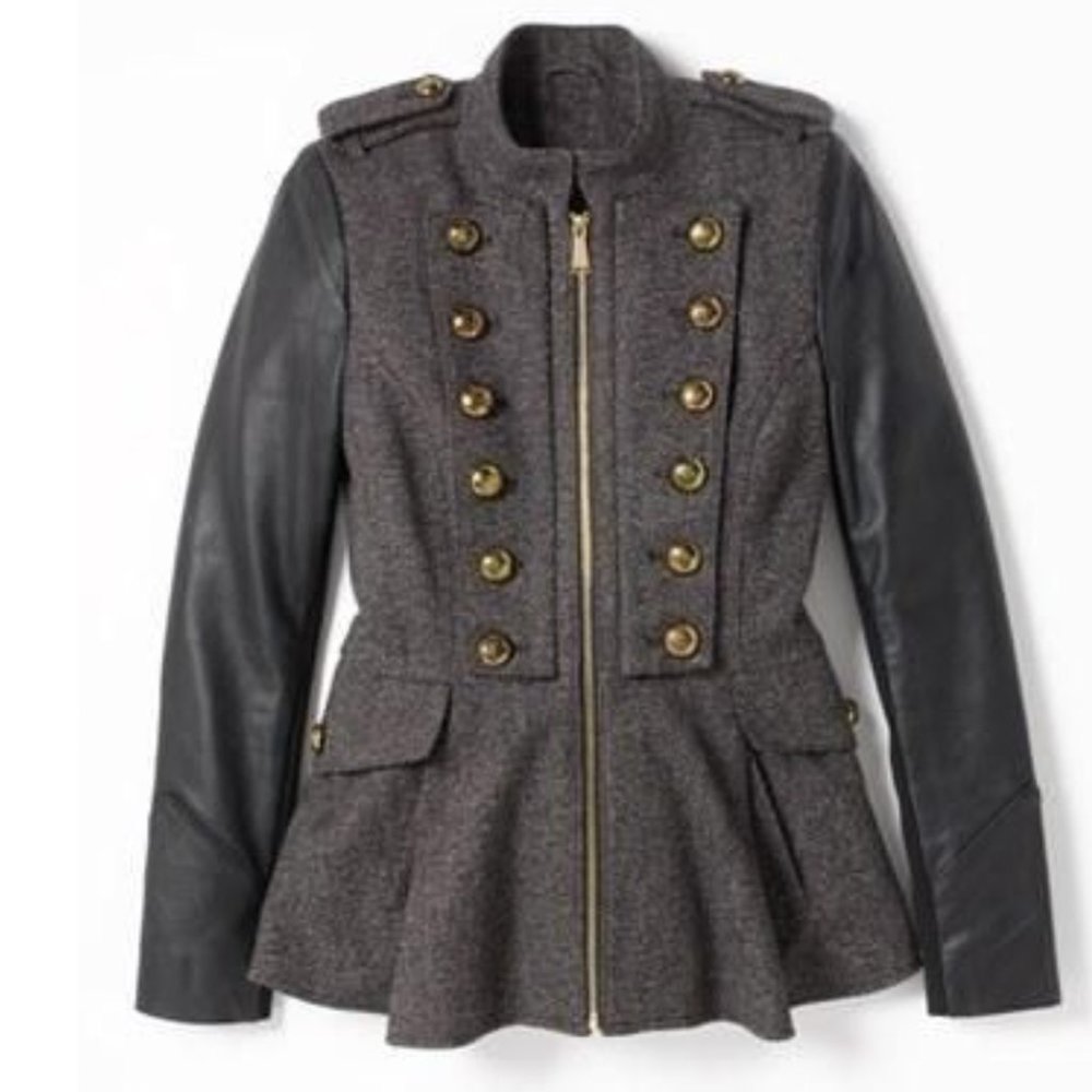 New BCBGeneration Tweed & Faux Leather Military Jacket❣️ - Picture 2 of 11